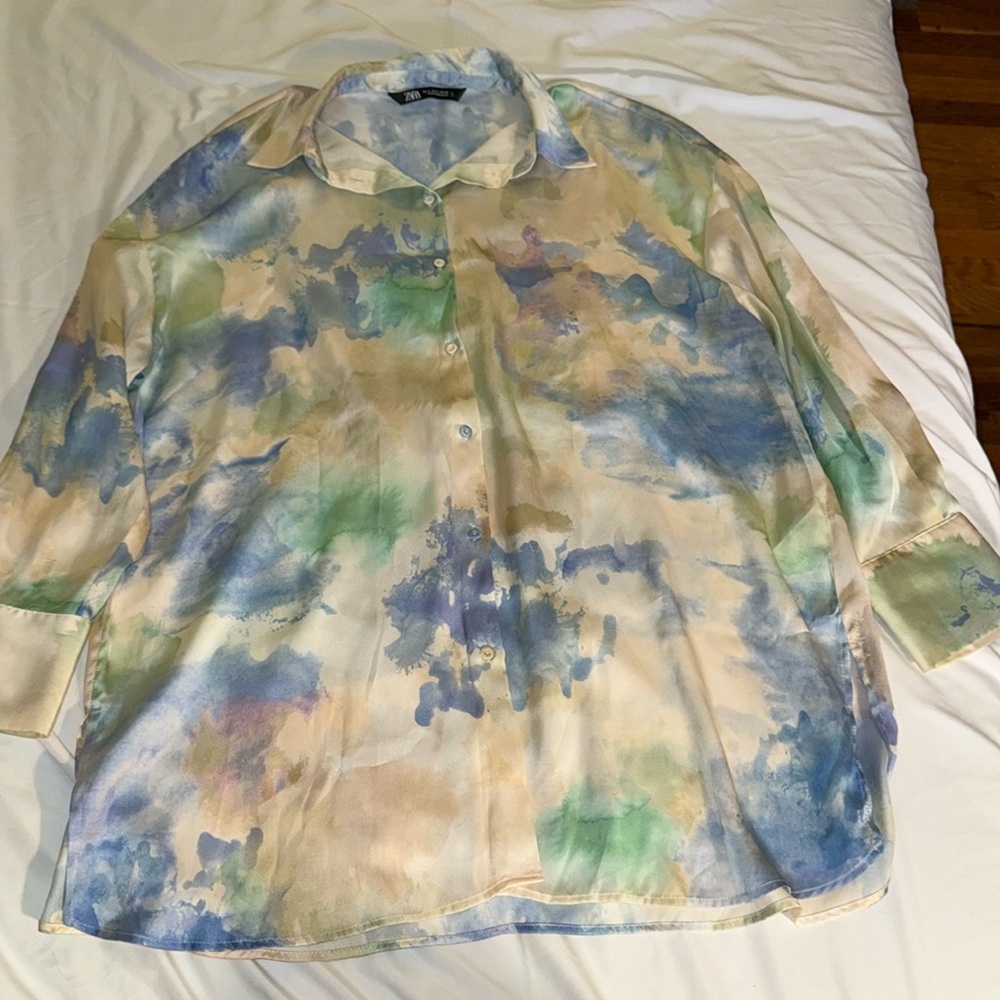 Zara tie die oversized  button up blouse